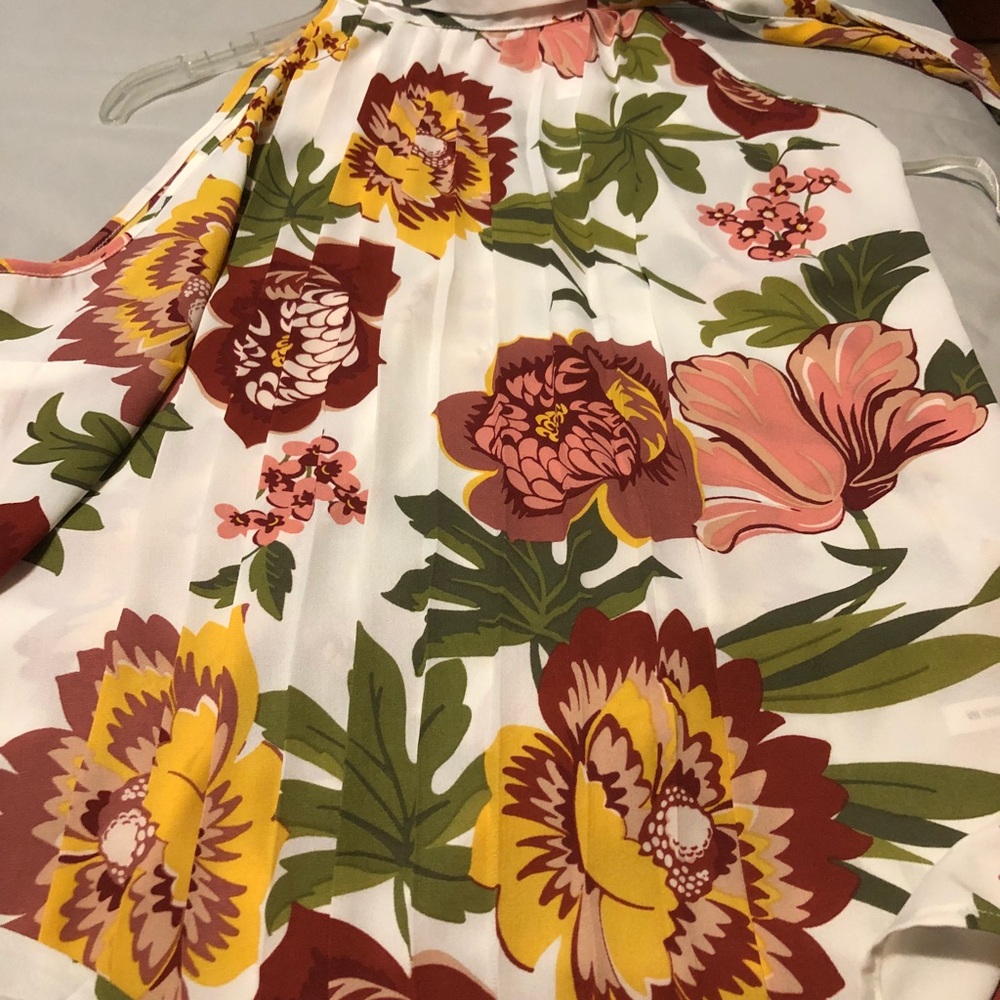 White Halter Top with Pink and yellow flowers